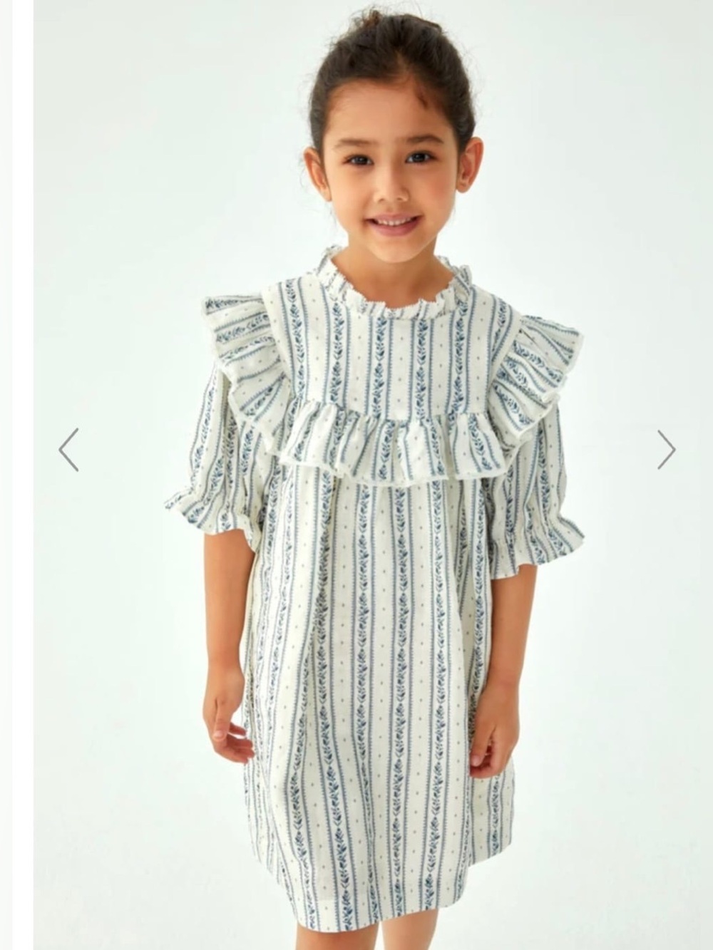 C’era Una Valta Girls' White and Blue Ruffle Casual Dress